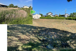 磐田市の調整池の草刈り作業