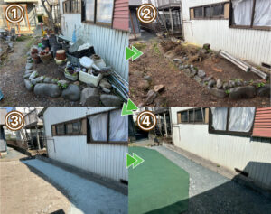 建物横の片付けと整地作業