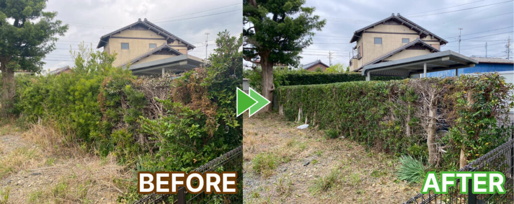 生垣の刈り込みと草刈り
