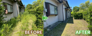 磐田市の空き家の建物裏の草刈り