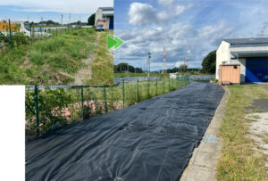 磐田市の草刈り、除草剤散布からの防草シート張り